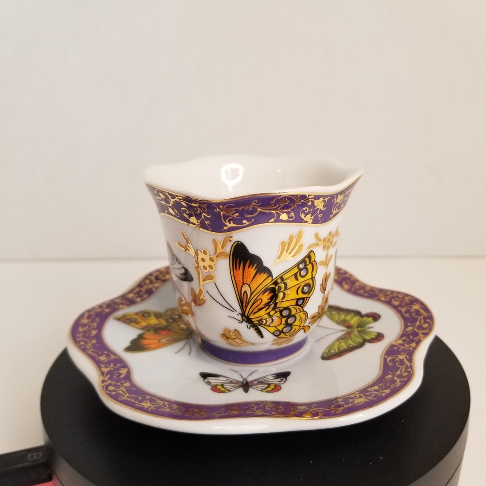 Butterflies Tea Cup & Saucer Formalities Baum Bros 10k Gold Trim - Picture 5 of 7